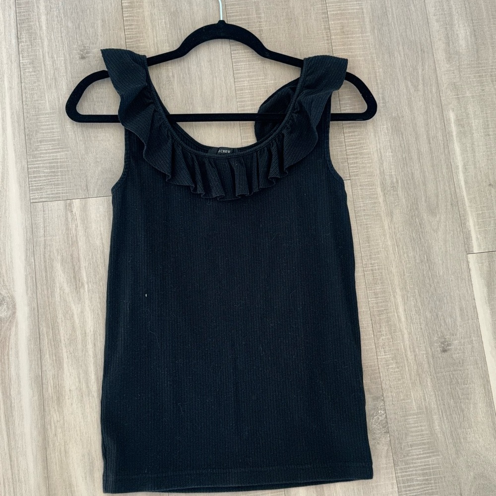 J crew black ruffle tank